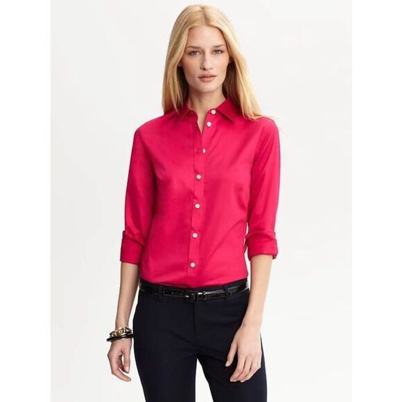 Banana Republic Fitted Non-Iron Sateen Shirt in Strawberry Pink Size 10 - Picture 1 of 6